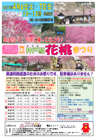 300本花桃が彩りを添える わたらせ渓谷鉄道神戸駅花桃まつり
