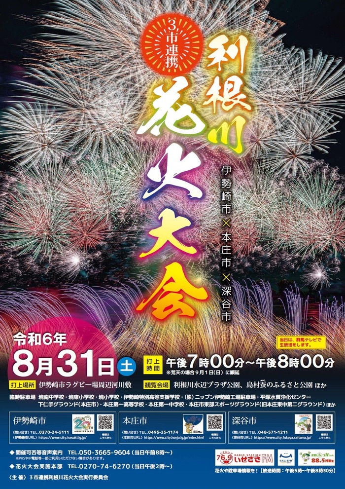 3市連携利根川花火大会 何発 有料席 チケット ホテル 屋台